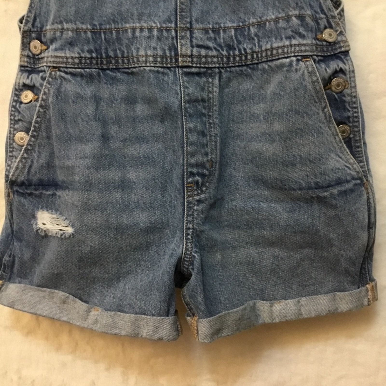 Old Navy Old Navy Blue Distressed Denim Overalls Rompers Size 32" / US 10 / IT 46 - 5 Thumbnail