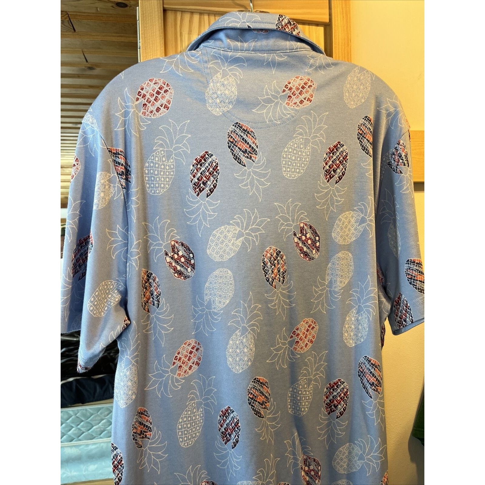 Caribbean Caribbean Men's L Blue Pineapple Button Cotton Blend Shirt Size US L / EU 52-54 / 3 - 16 Thumbnail