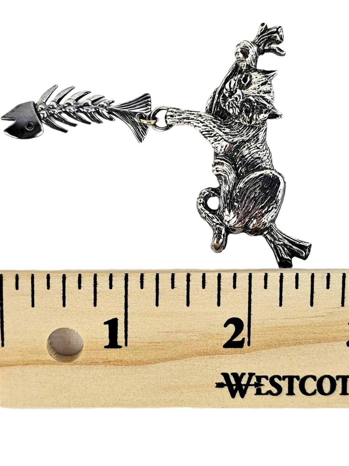 Other Robert Shields Vintage Silver Cat & Fishbone Pin Brooch RARE Size ONE SIZE - 4 Thumbnail