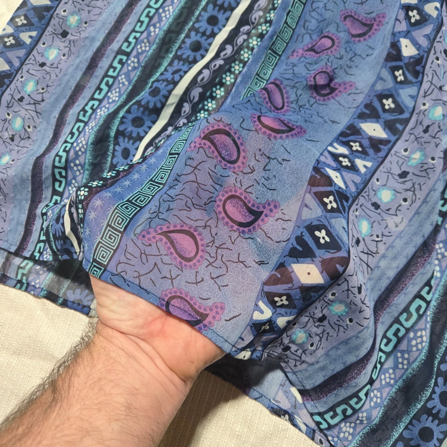 Vintage VINTAGE One World Shirt Women XL Blue Paisley Sheer Short Sleeve Blouse Women's Size XL / US 12-14 / IT 48-50 - 4 Thumbnail