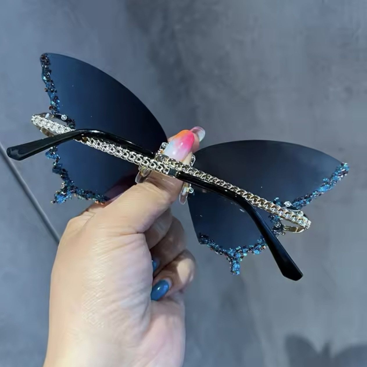Designer Y2K cat eye Diamond Butterfly Sunglasses Rimless Oversized Size ONE SIZE - 3 Thumbnail