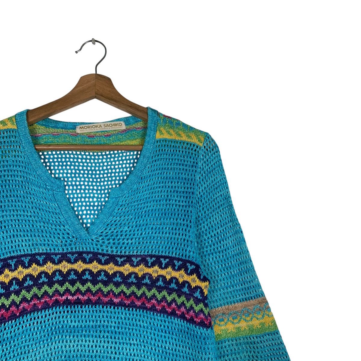 Handmade MORIOKA SACHIKO 3q Sleeve Mesh Knitwear Handmade #1222-C55 Size US M / EU 48-50 / 2 - 5 Thumbnail