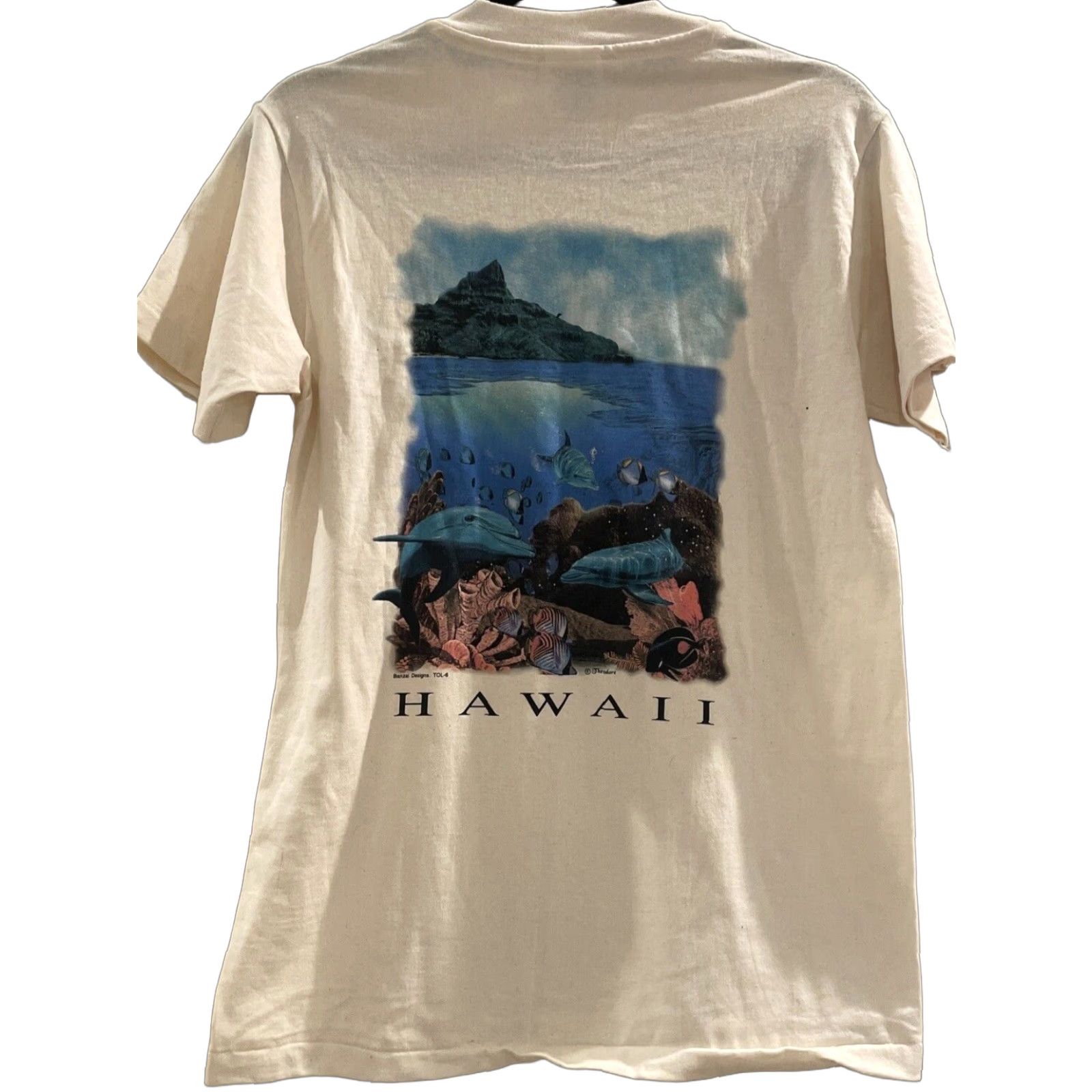Hanes VINTAGE Hanes Beefy-T T-Shirt Double-Sided Fishes Of Hanauma Bay Hawaii Solid Crew Neck Small S Beige Men’s 90s Nature Animals Hawaii Retro Dept Men Size US S / EU 44-46 / 1 - 1 Thumbnail