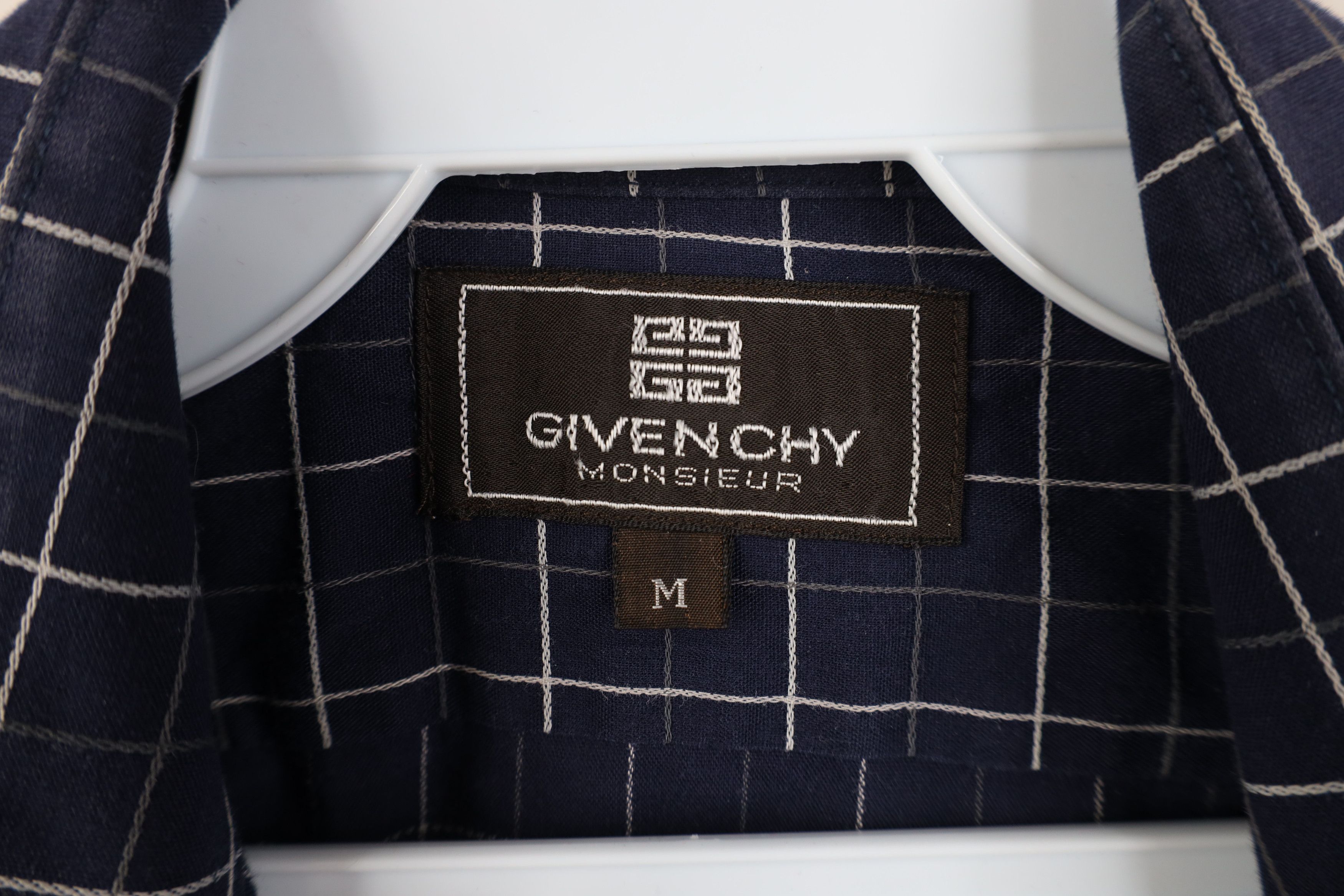 Givenchy Vintage 90s Givenchy Knit Collared Button Shirt Blue Plaid Size US M / EU 48-50 / 2 - 8 Thumbnail