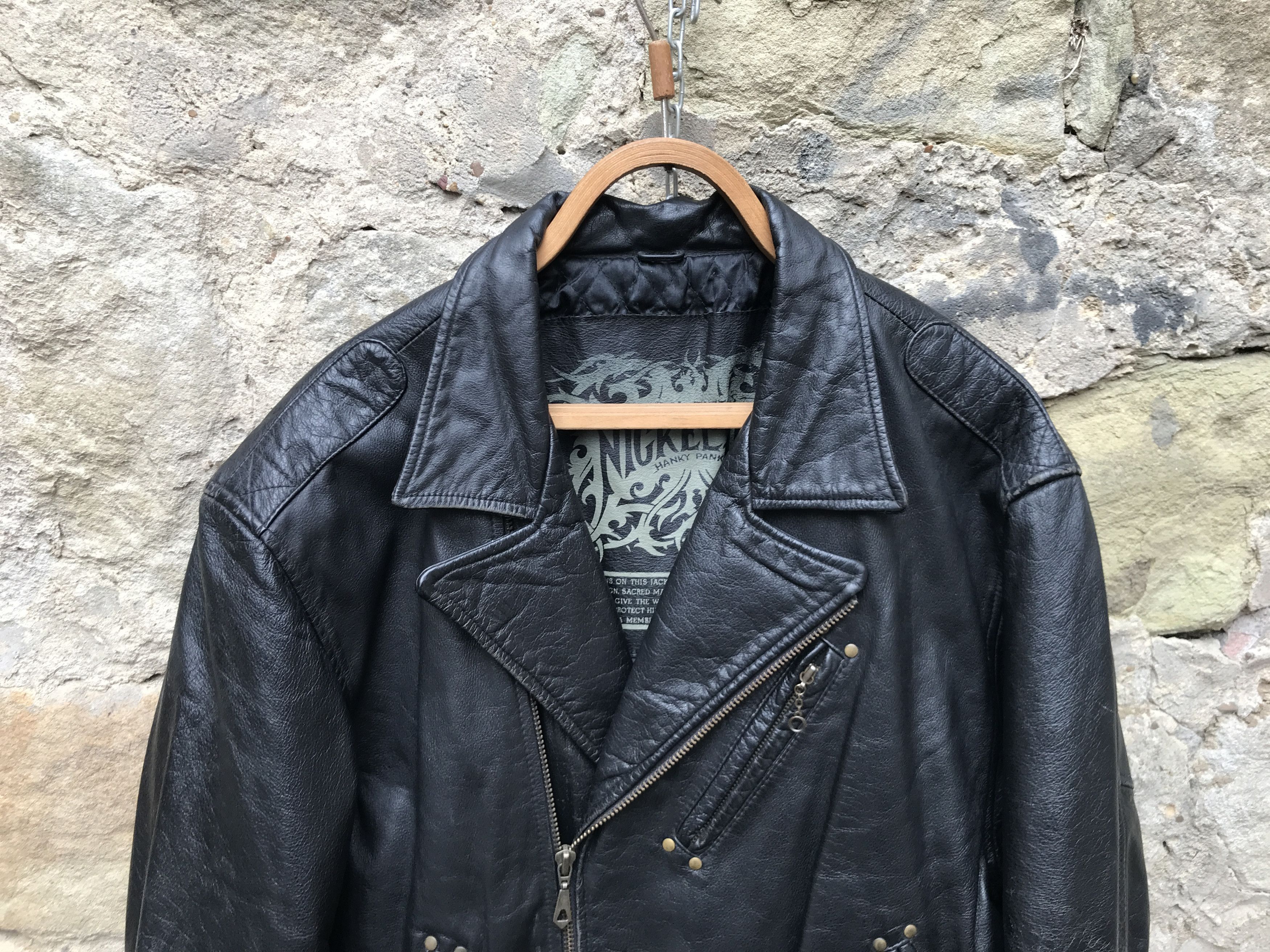 Genuine Leather Vintage 90s Leather Biker Jacket Tribal tattoo's Nickelson Size US L / EU 52-54 / 3 - 2 Thumbnail