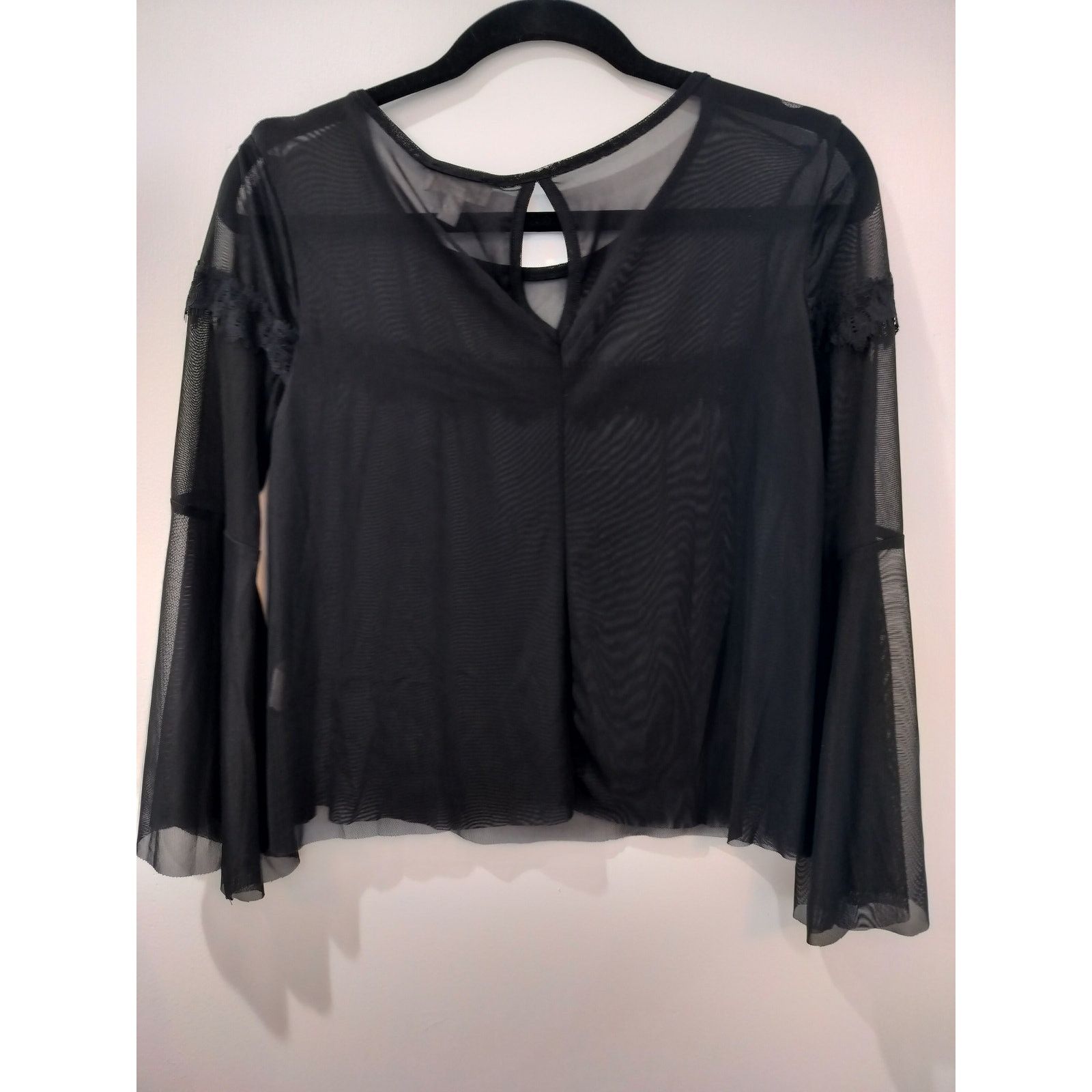 Other Fig & Olive Black Sheer Bell Sleeve Crop Top Raw Edge Size M Size M / US 6-8 / IT 42-44 - 5 Thumbnail
