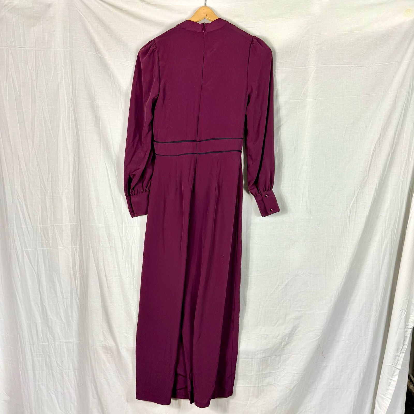 Asos ASOS Burgundy Tie Neck Wide Leg Jumpsuit Long Sleeve Size 2 Size 26" / US 2 / IT 38 - 9 Thumbnail