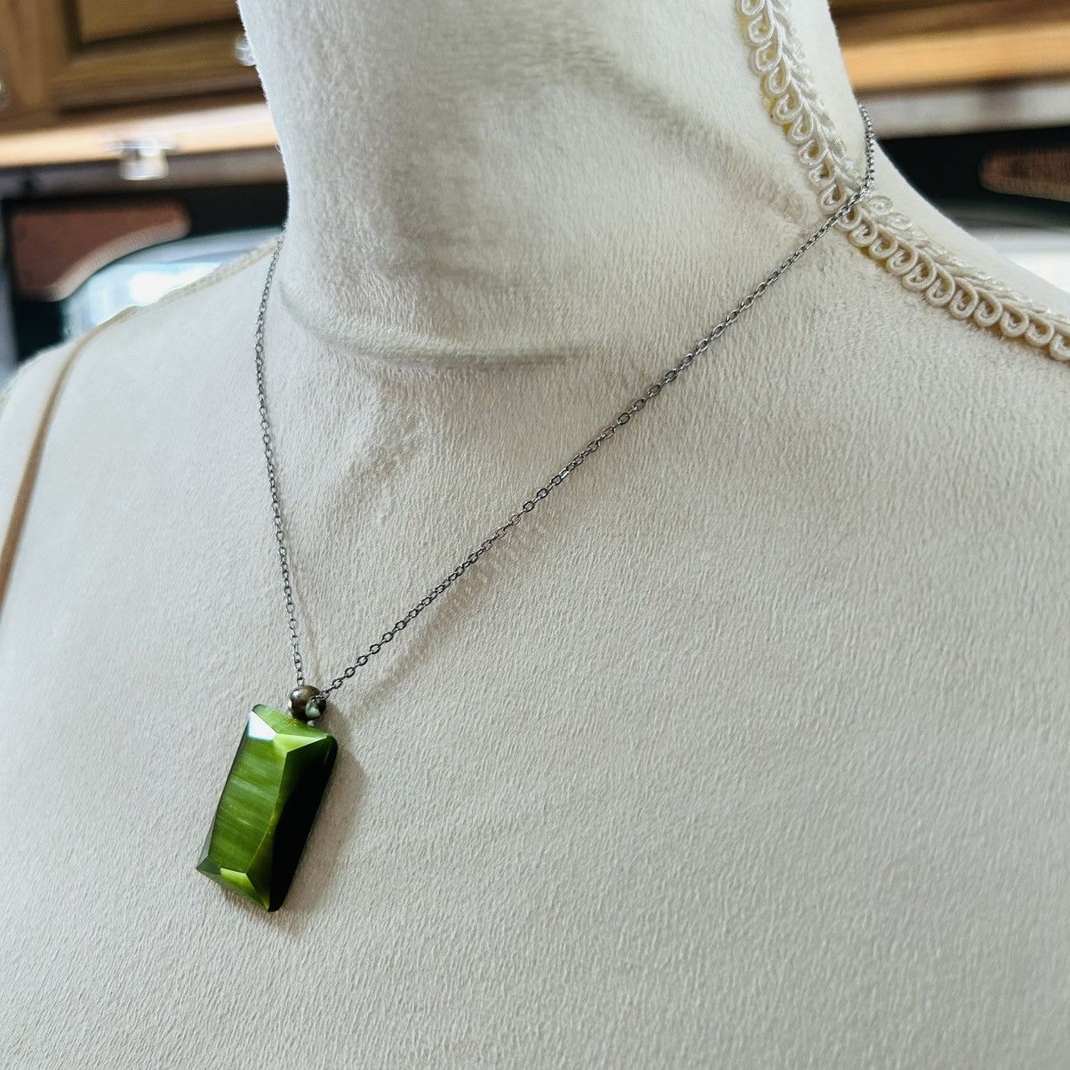 Handmade Handcrafted faceted glass slab pendant on chain necklace Size ONE SIZE - 4 Thumbnail