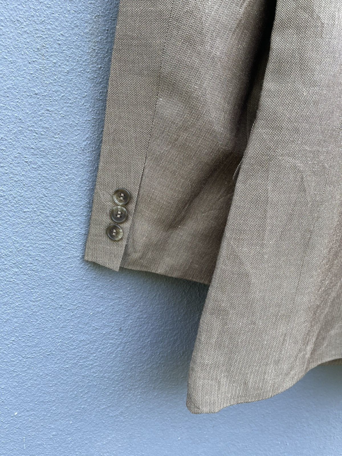 Designer Vintage Kansai Yamamoto SISSY Beige Herringbone Blazer Size 42L - 12 Thumbnail