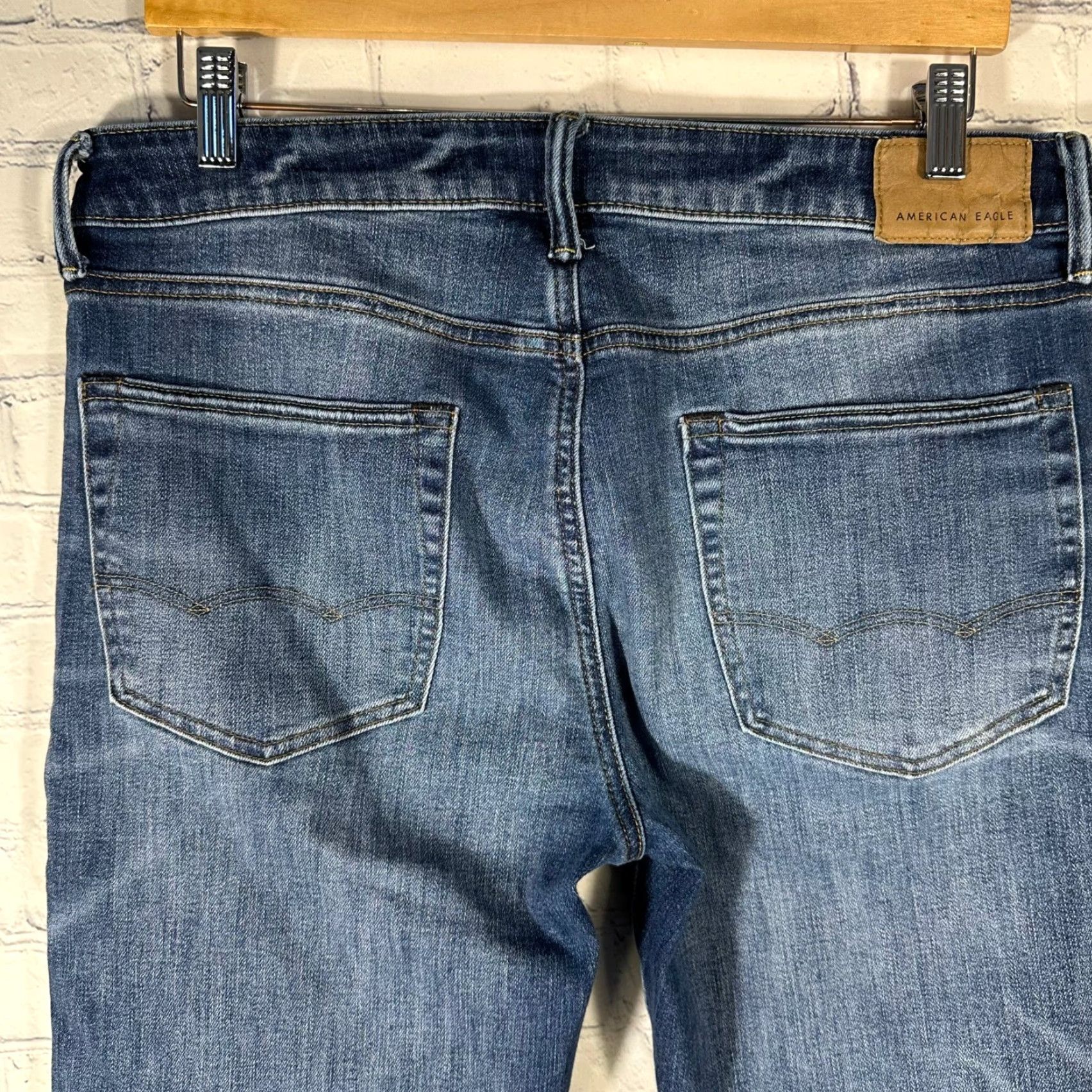 Vintage American Eagle Jeans Slim 33 Blue Denim Mens Waist 33 Inseam 32 Temp Tech Airflex+ 5-Pocket Size US 33 - 6 Thumbnail