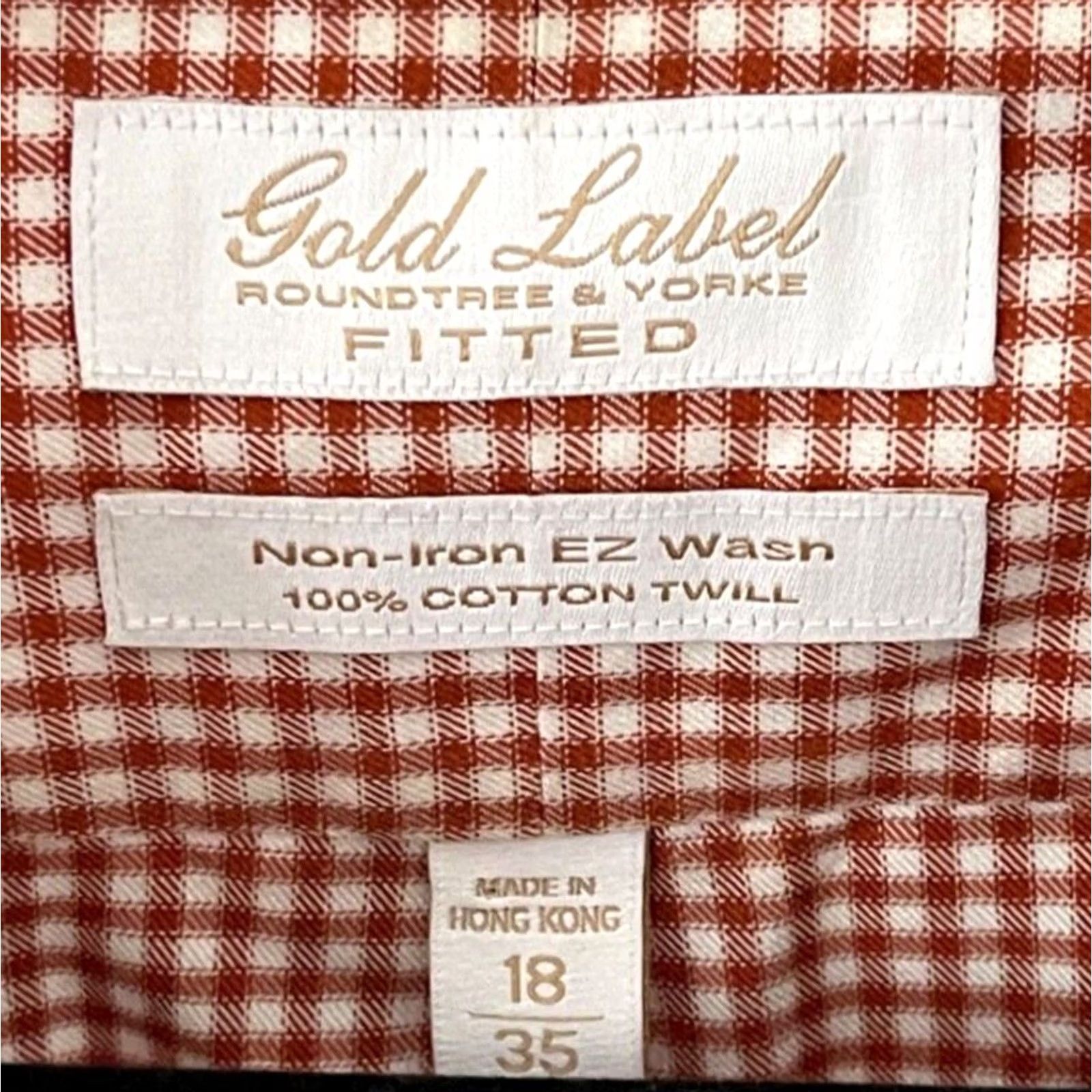 Vintage VINTAGE Gold Label Roundtree & Yorke Shirt Mens 18/35 Orange Gingham Fitted Size US XXL / EU 58 / 5 - 4 Thumbnail