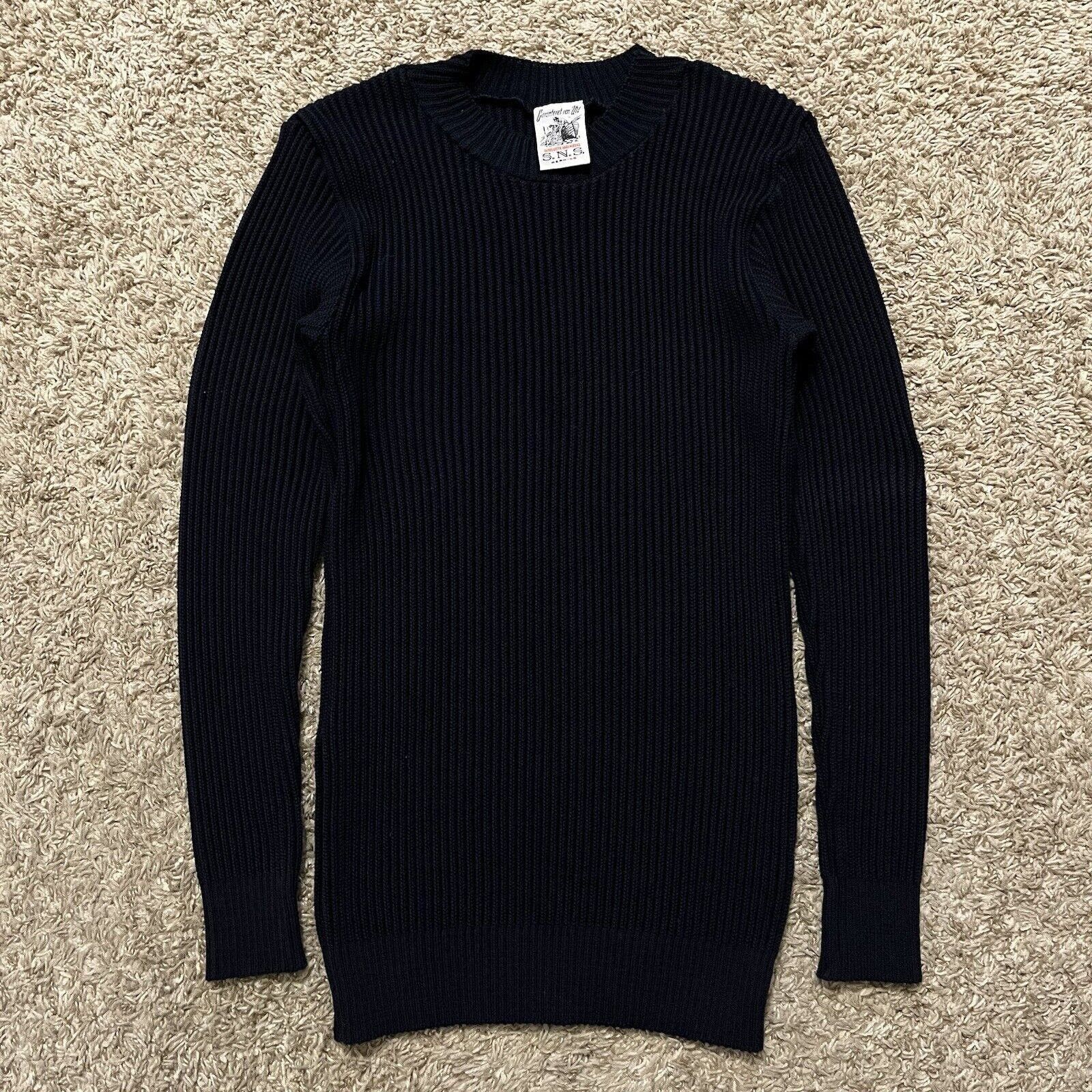 image of S N S Herning Fender Ii Merino Wool Mercerized Cotton Knit Ribbed Sweater in Blue (Size Large)