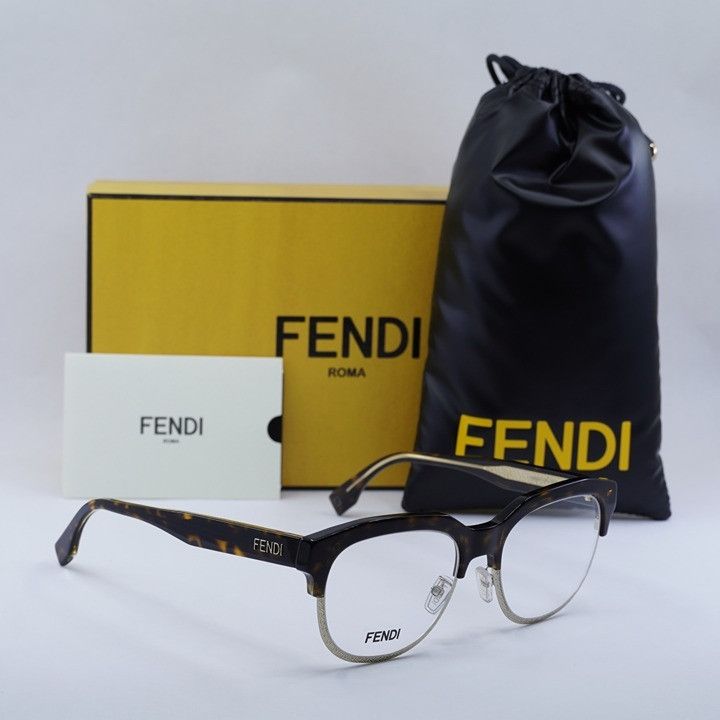 Fendi Fendi FE50068U 052 Eyeglasses Havana / Gold 52mm Browline Size ONE SIZE - 12 Thumbnail