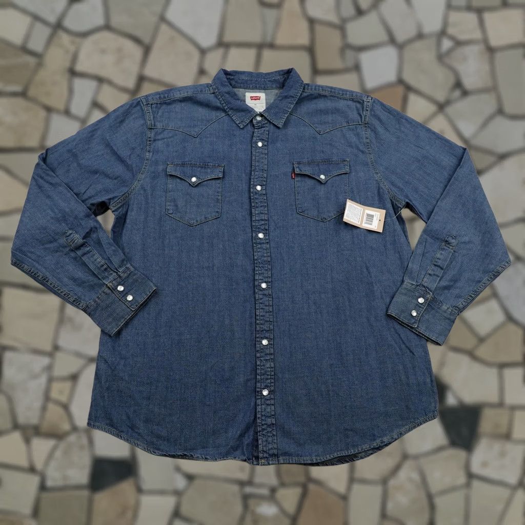 Levi's Levis Shirt Mens 2XL Blue Denim Jean Western Pearl Snap Red Tab Rodeo Ranch NEW Size US XXL / EU 58 / 5 - 1 Thumbnail