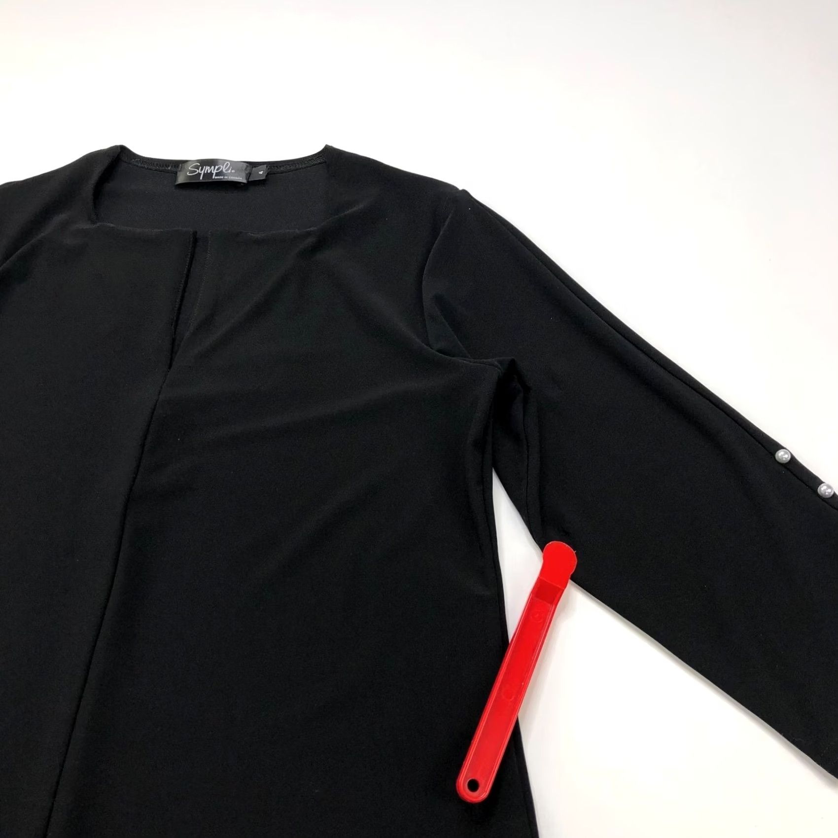 Vintage Sympli Black Womens Tunic Blouse Top 4 Pearl Pullover Button Size S / US 4 / IT 40 - 2 Thumbnail