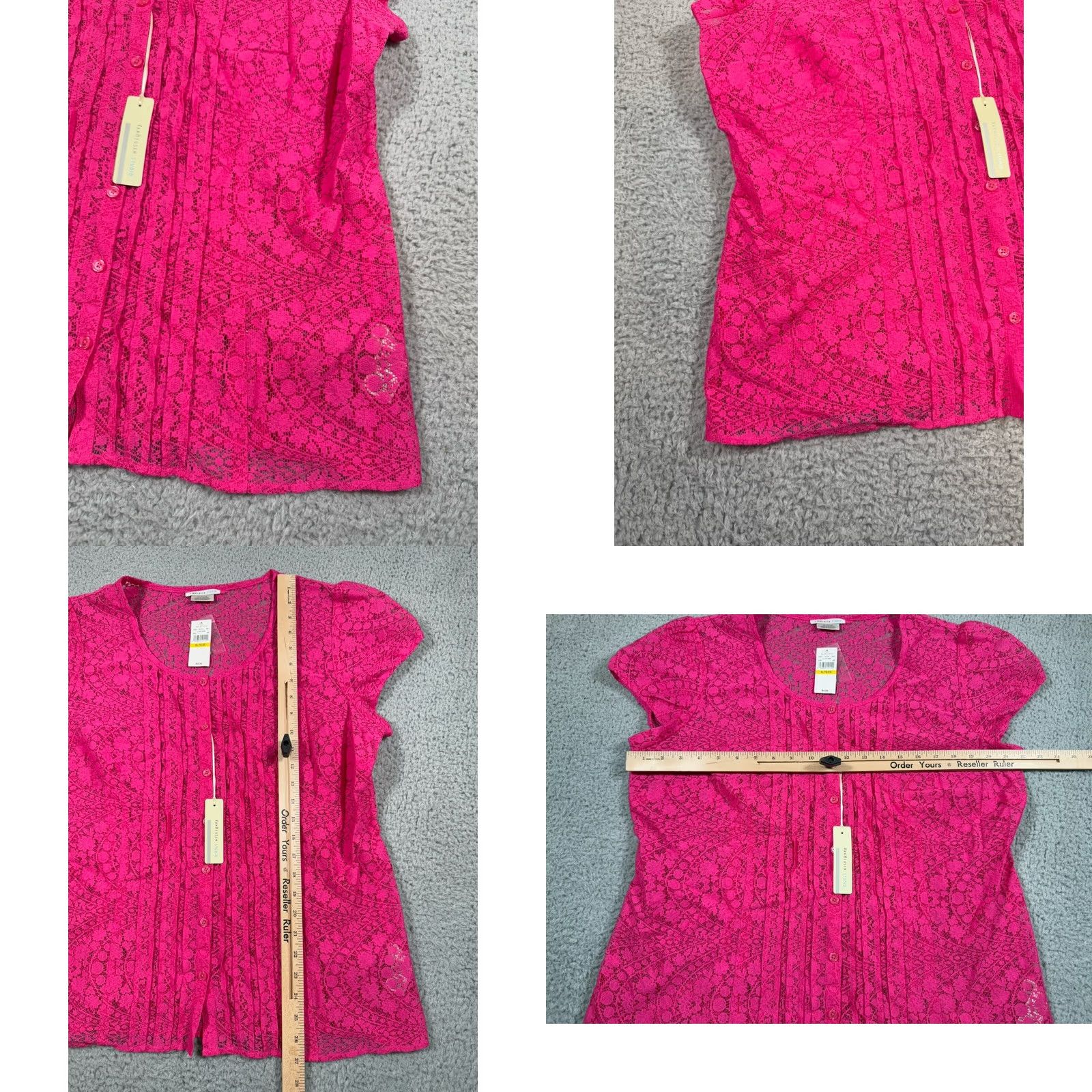 Van Heusen Van Heusen Studio Stretch Women's XL Top Pink Sleeveless Pullover Lace Blouse Button Dressy Casual Shirt Size XL / US 12-14 / IT 48-50 - 8 Thumbnail