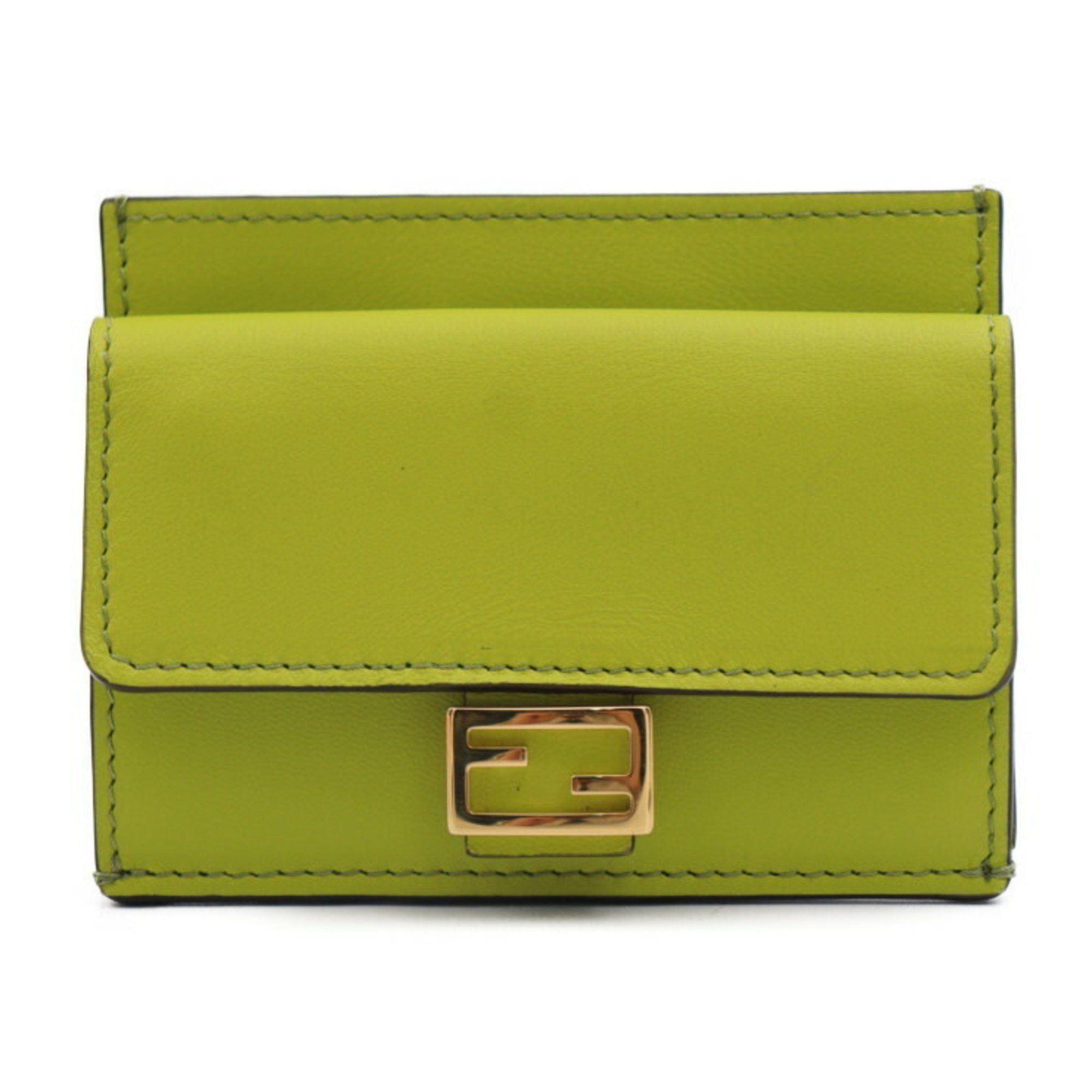 image of Fendi Baguette Card Holder Business Case 8M0423 Nappa Leather Green Ff, Women's