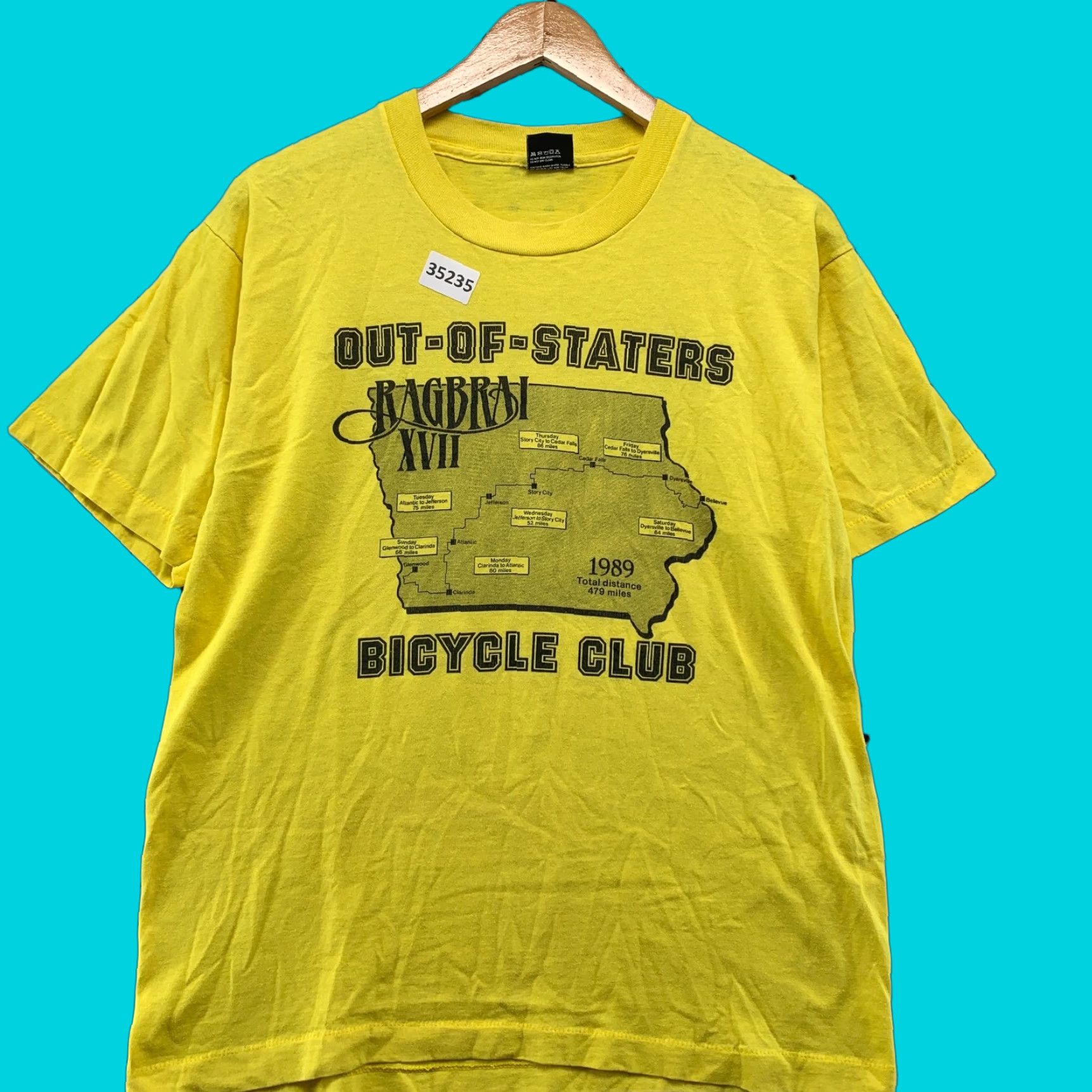 Vintage VINTAGE Bicycle Club Shirt Mens Large Yellow Graphic Print 80s 1989 USA Single Stitch T-Shirt Mens L Yellow 80s Bike Theme Size US L / EU 52-54 / 3 - 1 Thumbnail