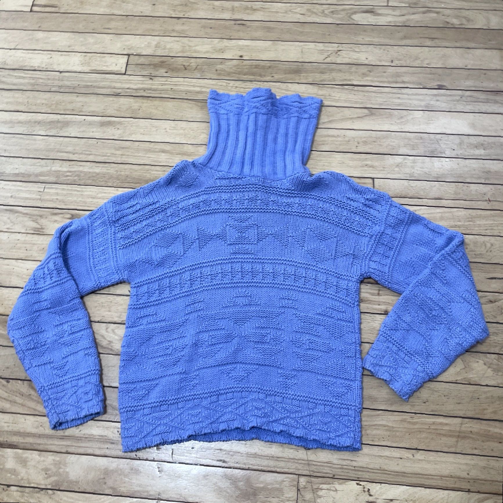 Vintage VINTAGE Turtleneck Sweater Women Small Blue Chunky-Knit Preppy Pullover Knit Modern Classic Decade 90s Womens Size S / US 4 / IT 40 - 3 Thumbnail