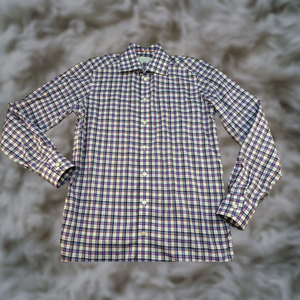 Eton ETON Button-Up Shirt Mens 15.5 Long Sleeve Check Cotton Canvas Casual Regular Size 39 Multicolor Mens Size US L / EU 52-54 / 3 - 1 Thumbnail