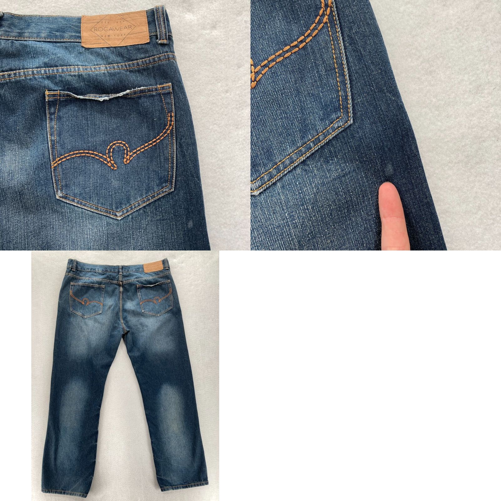 Rocawear VINTAGE Rocawear Jeans Mens 44x34 Classic Fit Straight Leg Blue Denim Distressed Size US 44 / EU 60 - 9 Thumbnail