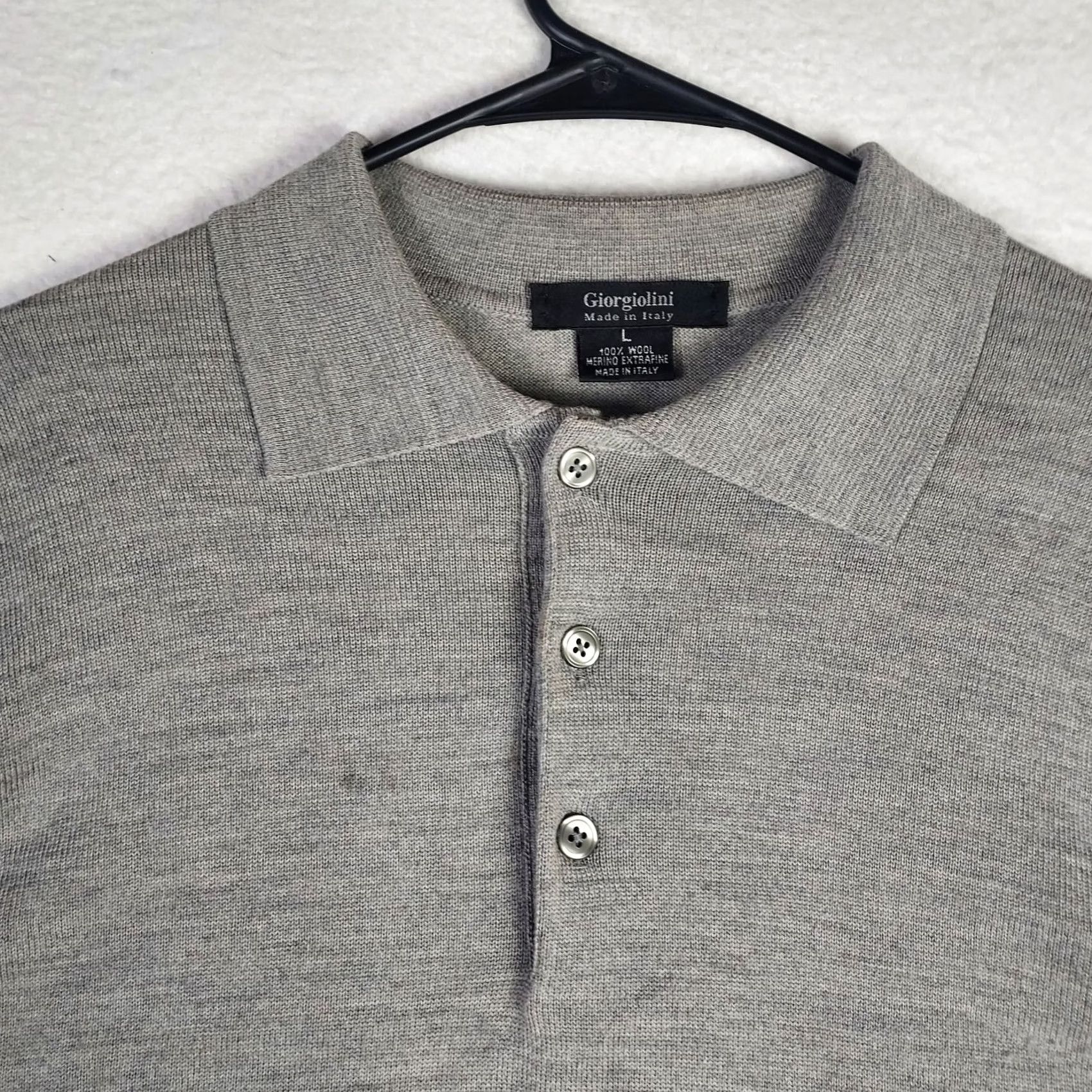 Vintage Giorgiolini Made in Italy Merino Wool Polo Sweater Mens Large Gray Pullover Knit Long Sleeve Collared Casual Winter Fall Spring Regular Size L Size US L / EU 52-54 / 3 - 3 Thumbnail