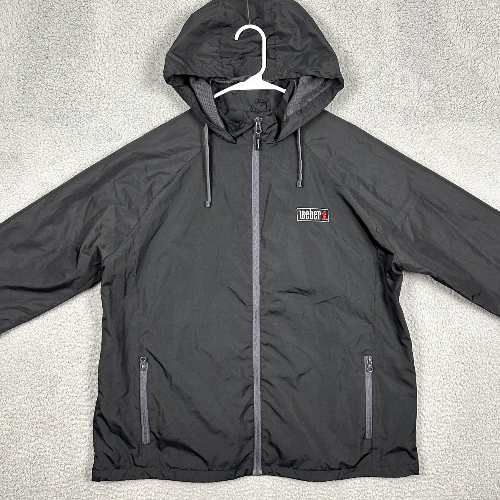 Vintage Vantage Weber Grills Womens XL Jacket Hooded Windbreaker Black Zip Up Pocket EUC Size XL / US 12-14 / IT 48-50 - 3 Thumbnail