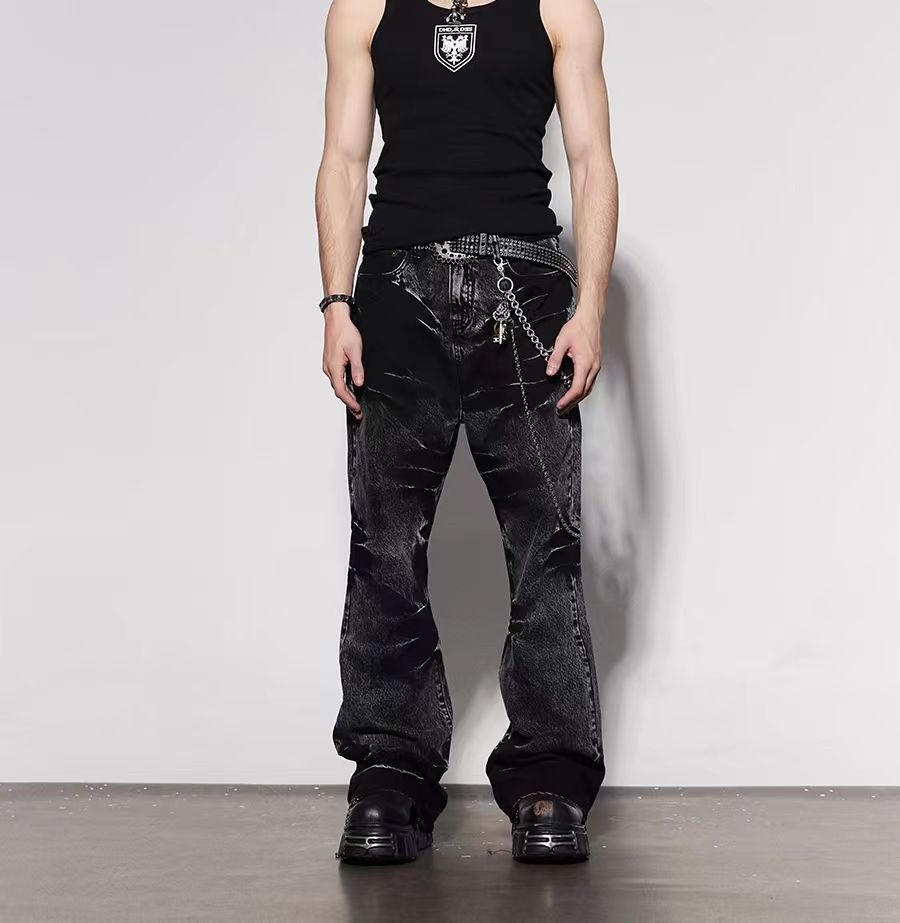 Japanese Brand × Jean Retro lightning pattern heavy wash bootcut jeans Size US 32 / EU 48 - 3 Thumbnail