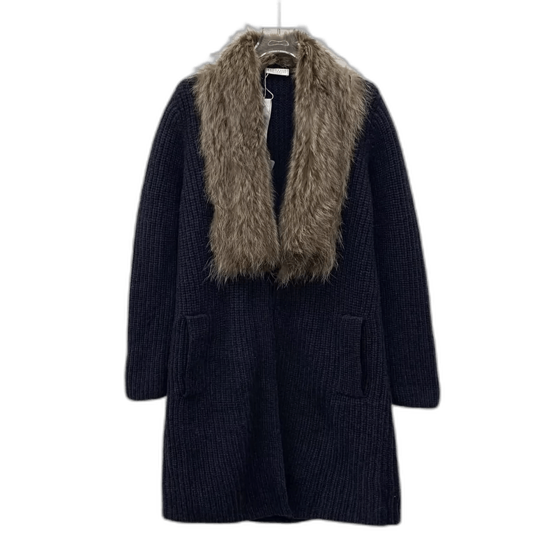 Brunello Cucinelli Brunello Cucinelli Black Knit Cardigan with Faux Fur Size M / US 6-8 / IT 42-44 - 1 Thumbnail