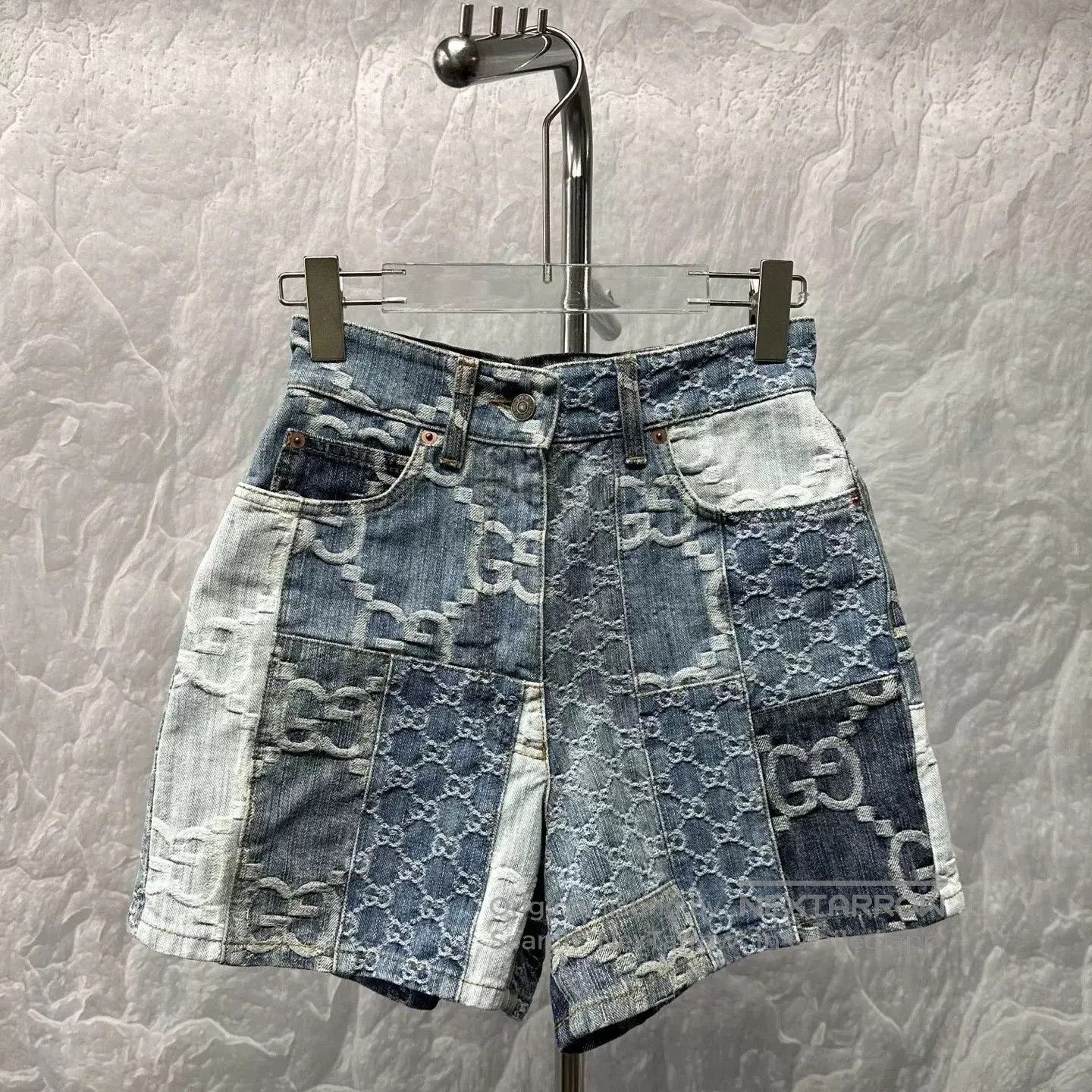 Gucci Gucci Patchwork Double G Leather Patch Denim Shorts. Size 23" - 2 Thumbnail
