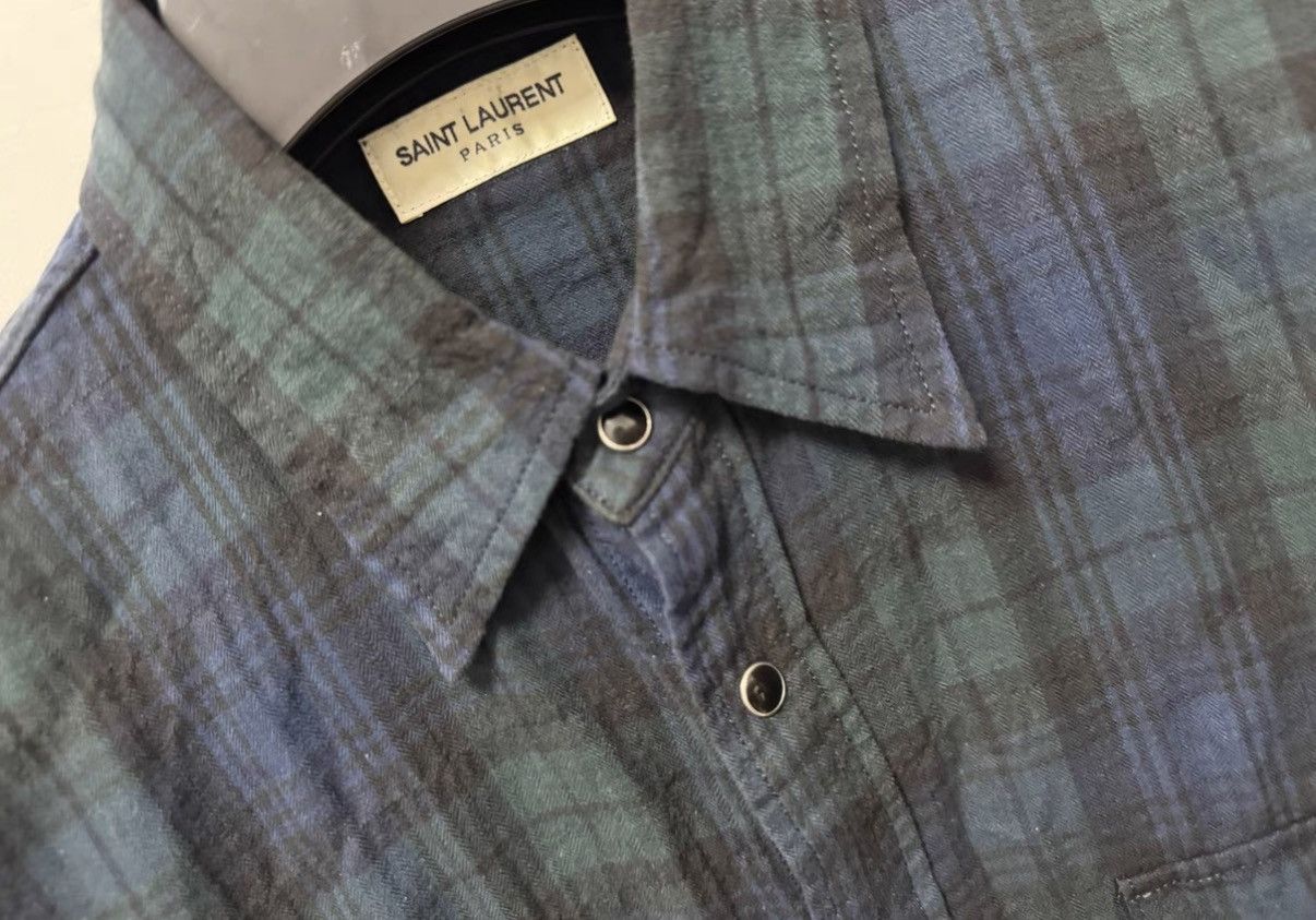 Saint Laurent Paris SLP 16SS Gradient Pleated Cat's Eye Blue/Black Plaid Shirt Size US S / EU 44-46 / 1 - 3 Thumbnail