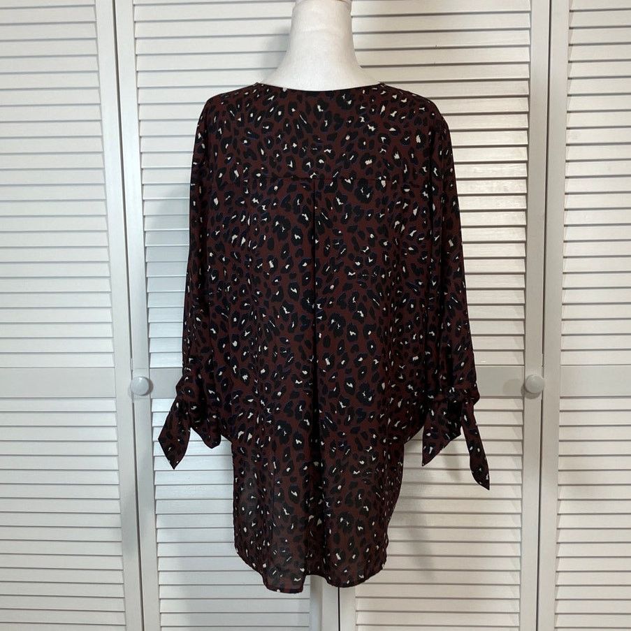 Other West Kei Dark Berry Leopard Tie Sleeve High-low Blouse XL Size XL / US 12-14 / IT 48-50 - 3 Thumbnail