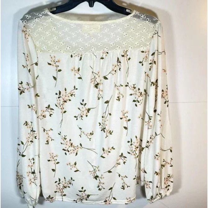 Other Plus Size Floral Print Lace Yoke Blouse Large Size L / US 10 / IT 46 - 3 Thumbnail