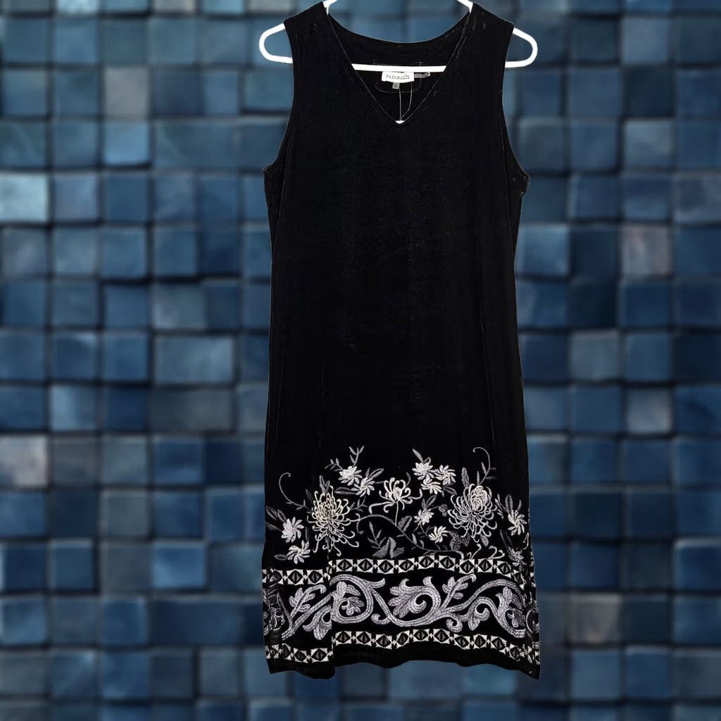 Velvet Paparazzi Dress Womens Black Velvet Floral Printed Sleeveless A-Line Size S New Size S / US 4 / IT 40 - 1 Thumbnail