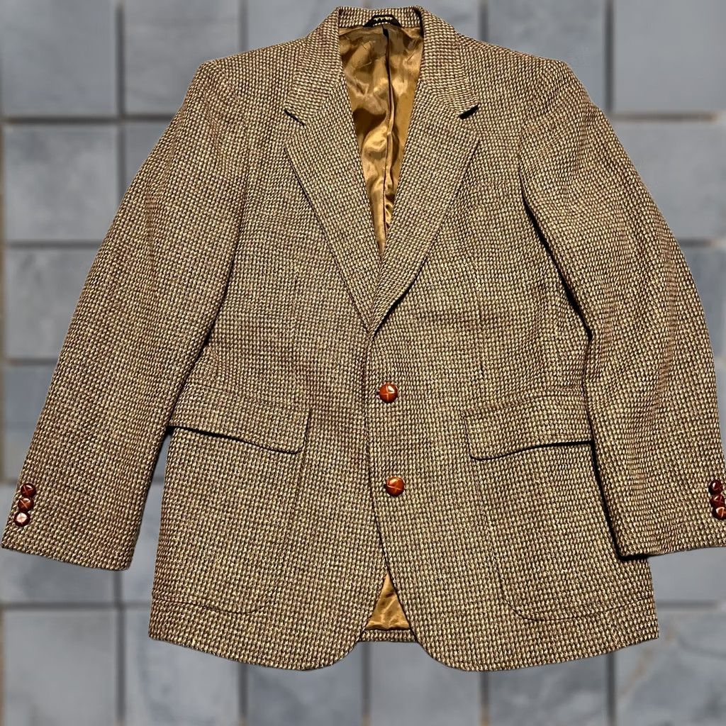 Jordache VINTAGE Jordache Blazer Coat 42R Men Wool Tweed Herringbone Sport Jacket Brown Mens Size 42R - 1 Thumbnail