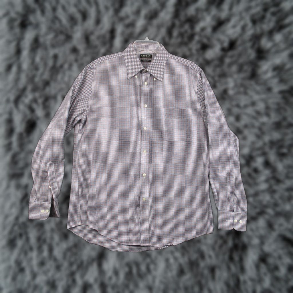 Ralph Lauren Lauren Ralph Lauren Dress Shirt 16.5 Men Blue Plaid Stretch Regular Fit Shirt Size 46R - 1 Thumbnail