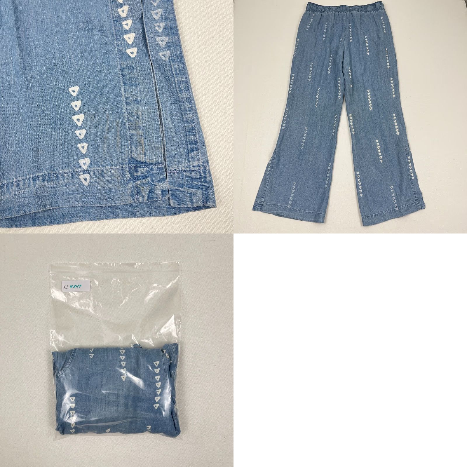 CLOT Cloth & Stone Pants Womens Medium W32 I31 Chambray Blue Wide-Leg Split Hem Print Size 32" / US 10 / IT 46 - 8 Thumbnail