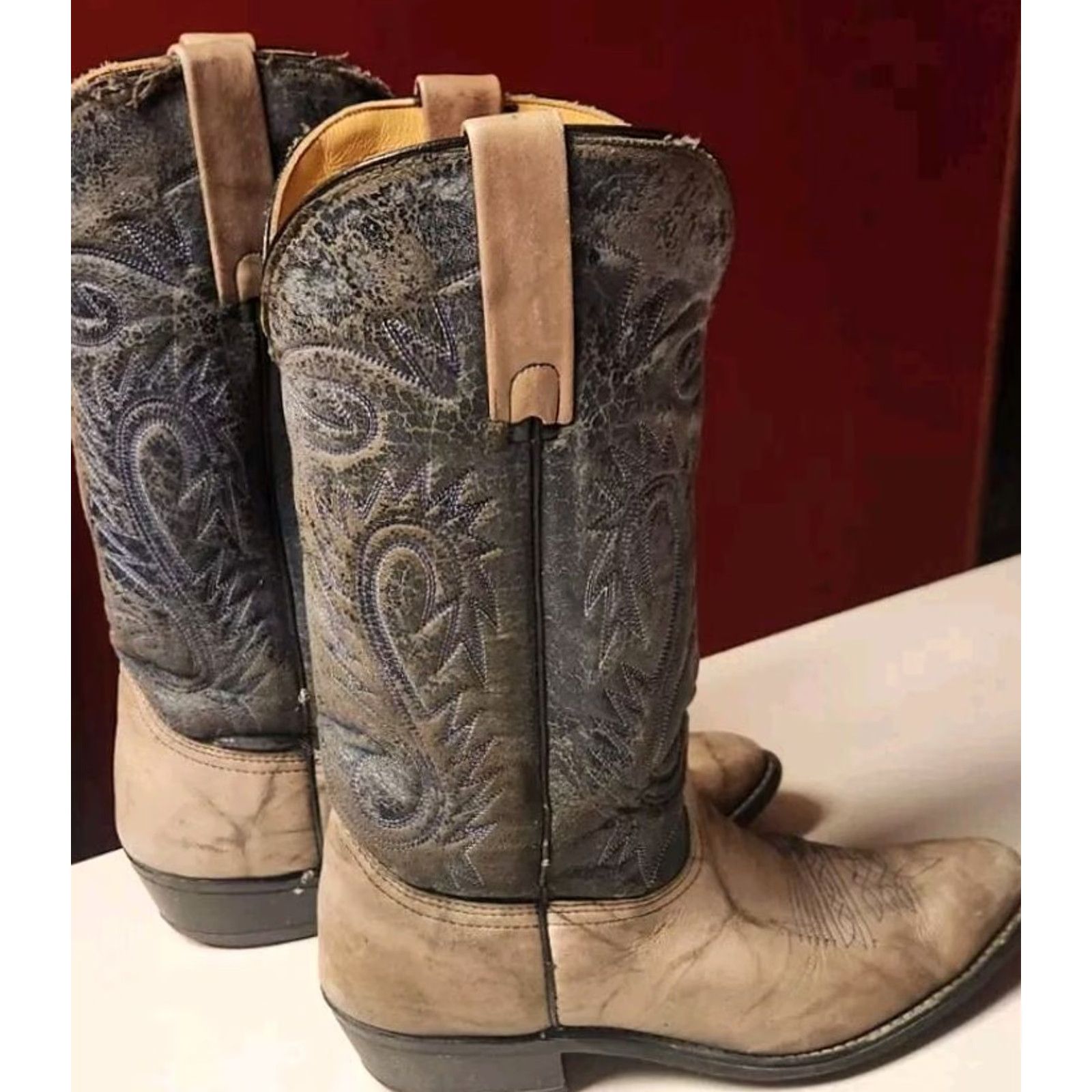 Durango VINTAGE Durango Leather Western Cowboy Boots Men 10 D USA Gray Pointed Toe Retro Southwestern 89474 Size US 10 / EU 43 - 4 Thumbnail