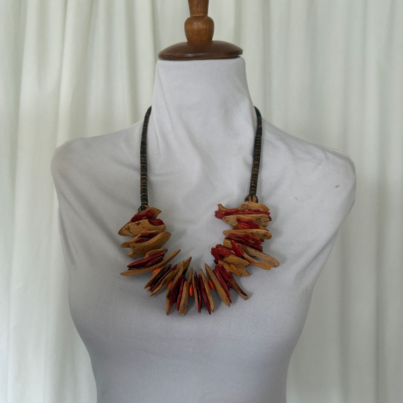 Vintage Vintage 80s Wood Abstract Statement Festival Necklace Boho Size ONE SIZE - 2 Thumbnail