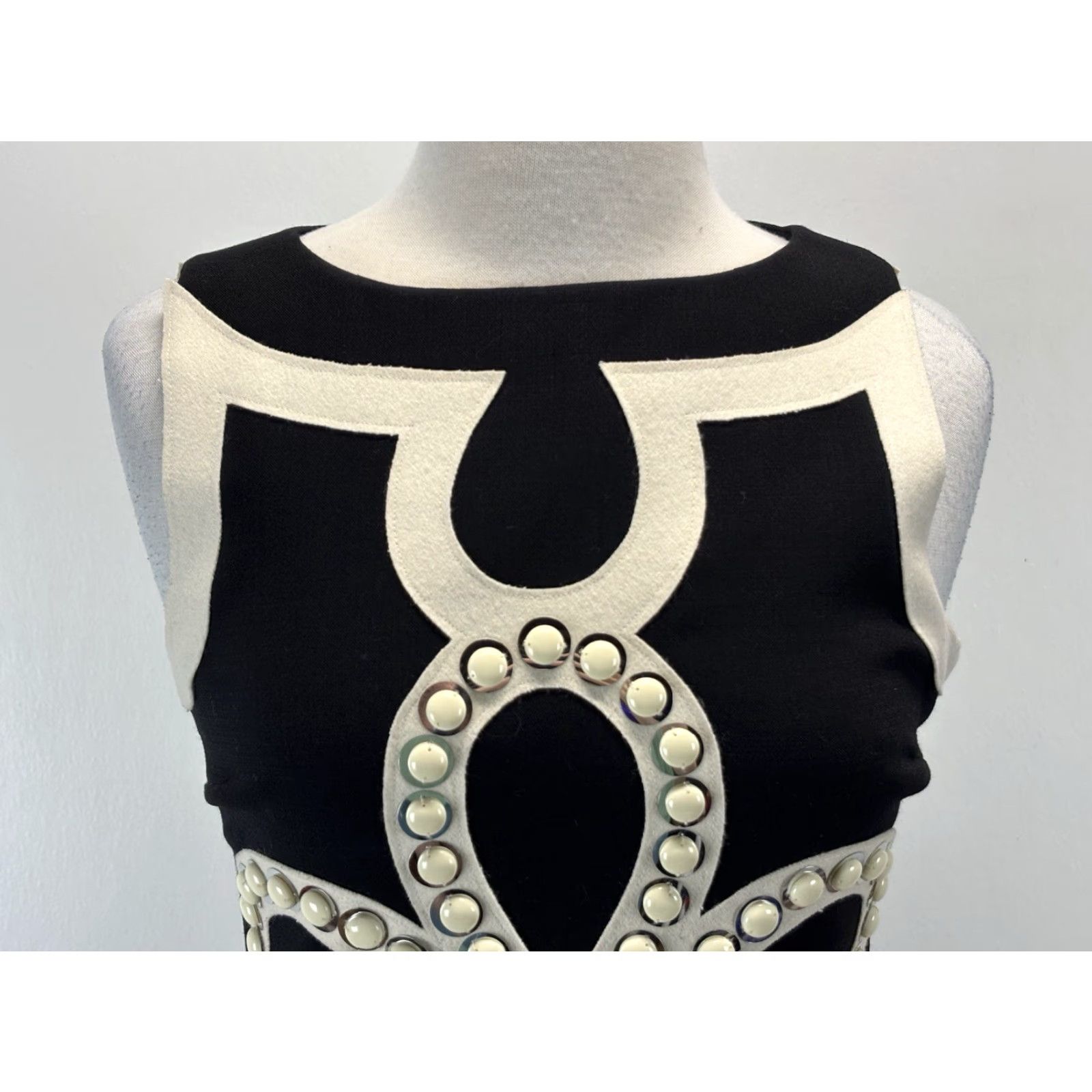 Tory Burch TORY BURCH Wool Blend Sheath Dress Size 4 Black Cream Embellished Lined Womens Classic Designer Size S / US 4 / IT 40 - 5 Thumbnail