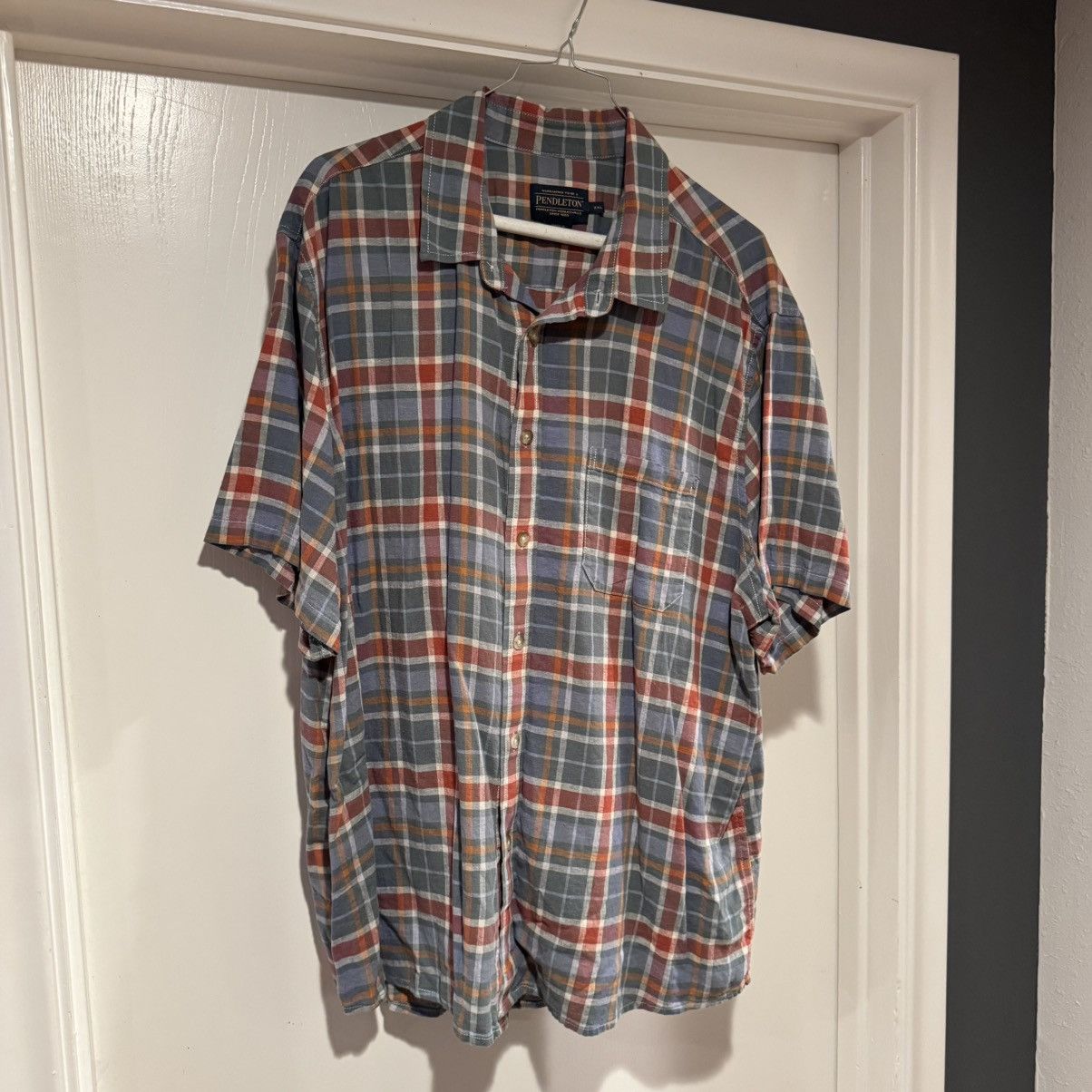 Plaid Pendleton Short Sleeve Button Up Size XXL Rayon Linen