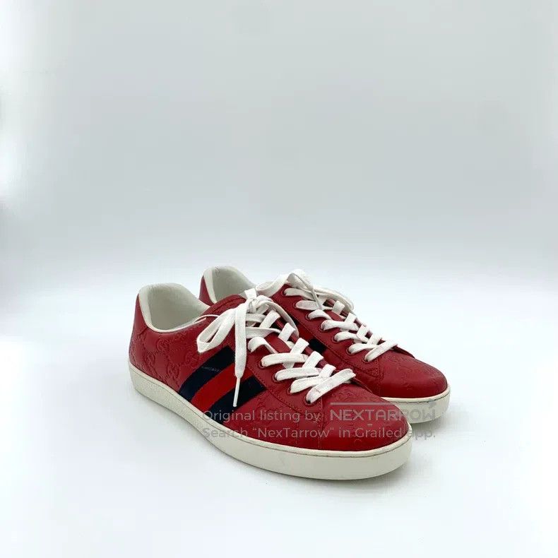 Gucci Gucci Red striped webbing logo dark pattern lacing casual Size US 8 / EU 41 - 2 Thumbnail