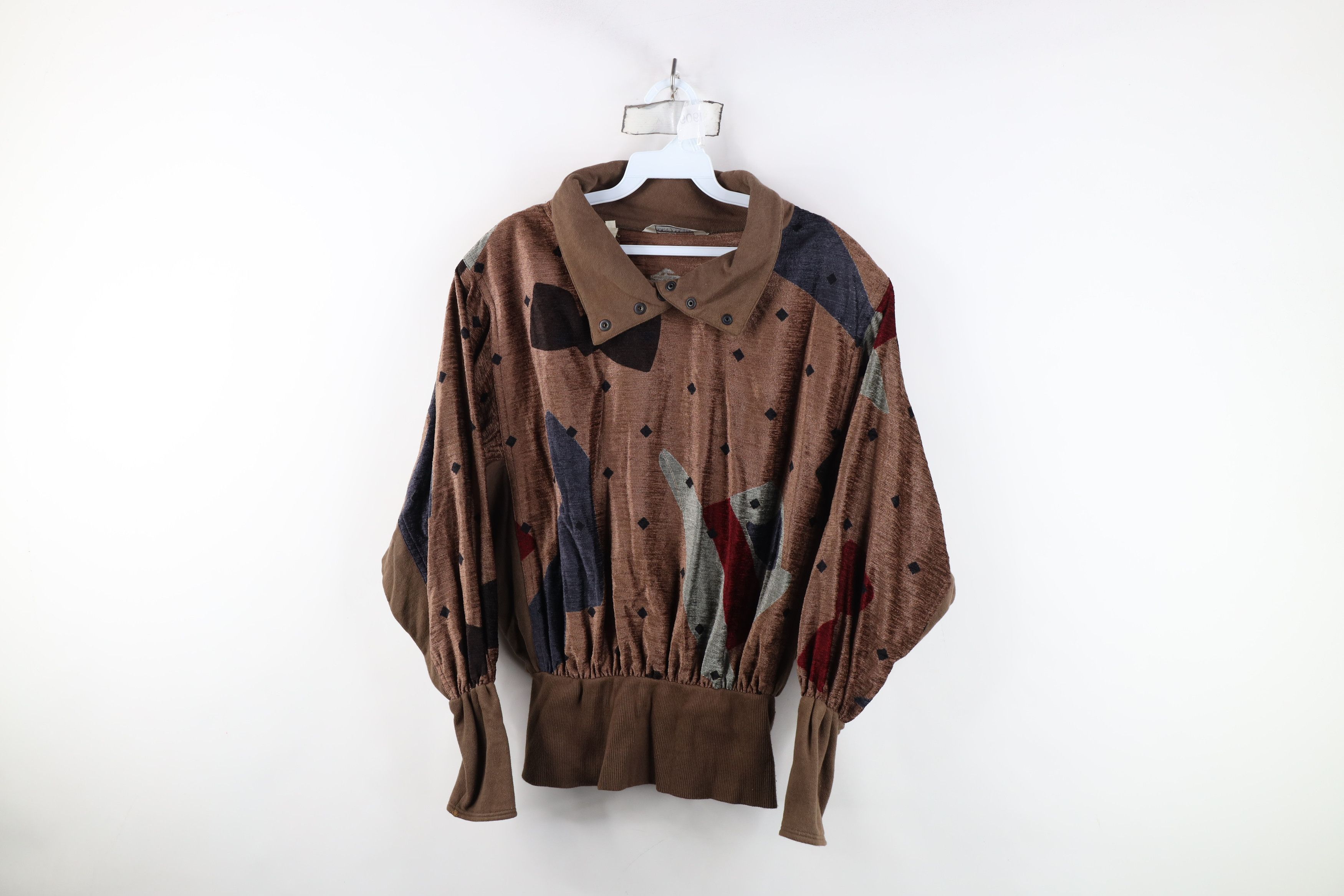 Vintage Vintage 80s Mid Mod Geometric Silk Collared Pullover Sweater Size L / US 10 / IT 46 - 1 Thumbnail