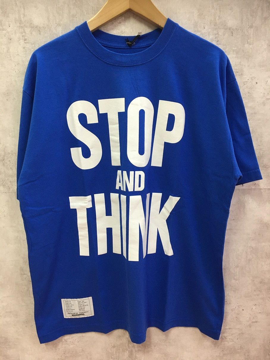 T-Shirts Message Print Short Sleeve Cotton Crewneck Blue