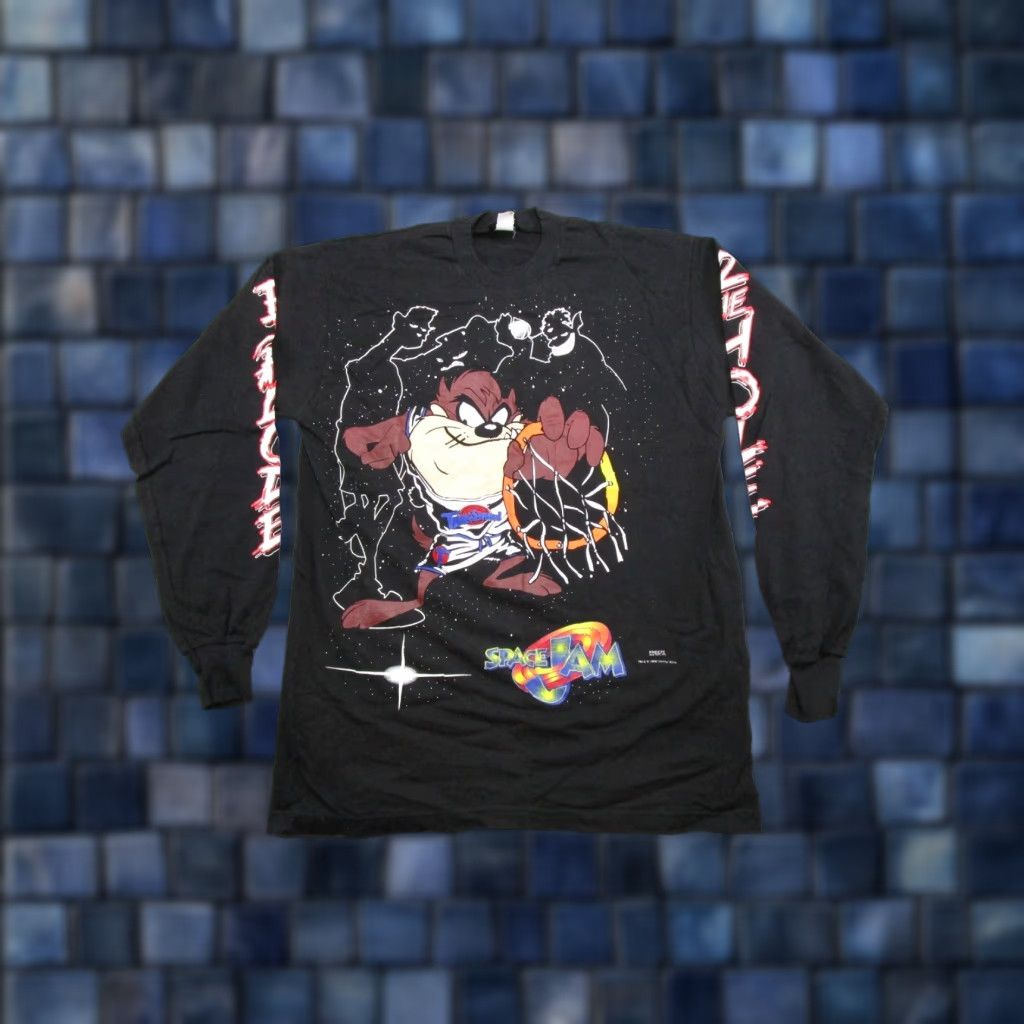 Vintage VINTAGE 1996 Space Jam Taz Explode 2 The Hole Long Sleeve Shirt L Black Mens Looney Tunes 90s Movie Graphic Tee Size US L / EU 52-54 / 3 - 1 Thumbnail