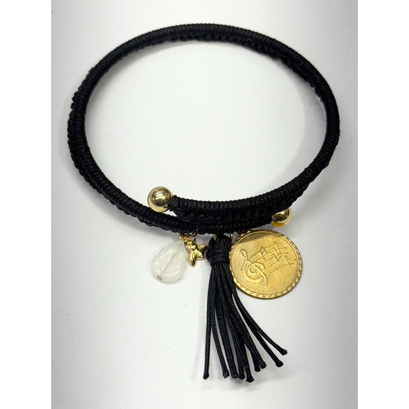 Vintage Vintage black music glass leaf charm tassel bracelet bangle Size ONE SIZE - 1 Thumbnail