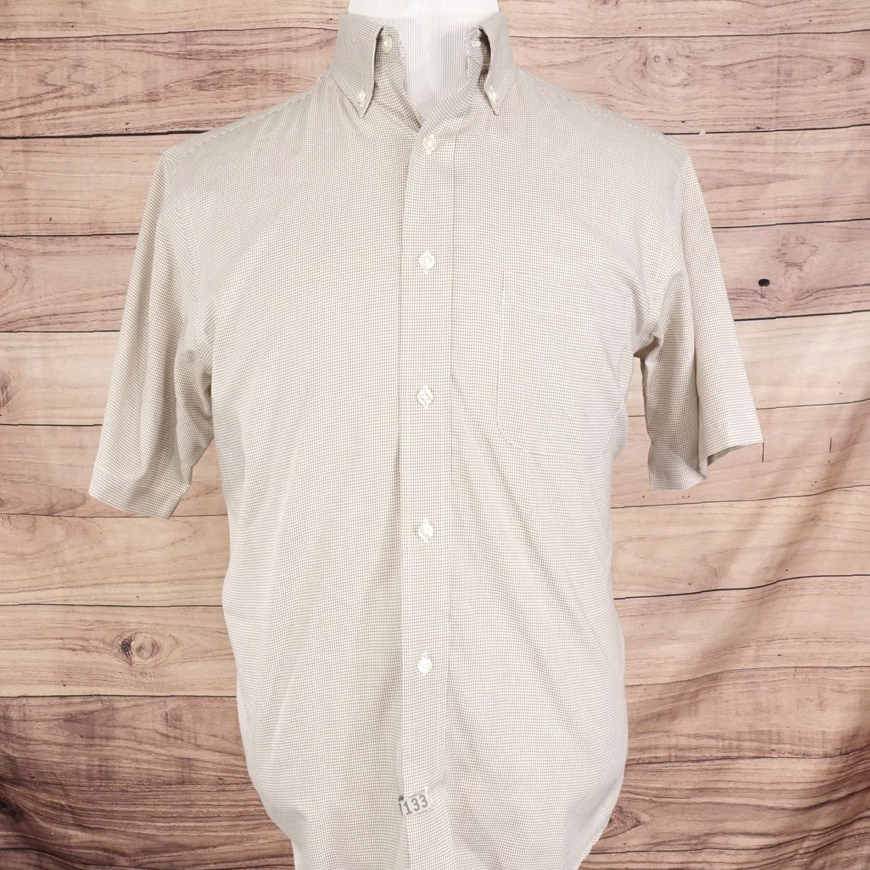 Roundtree & Yorke Roundtree & Yorke travelSMART Shirt Mens M Tan Micro Check Button Down Short Sleeve Size US M / EU 48-50 / 2 - 3 Thumbnail