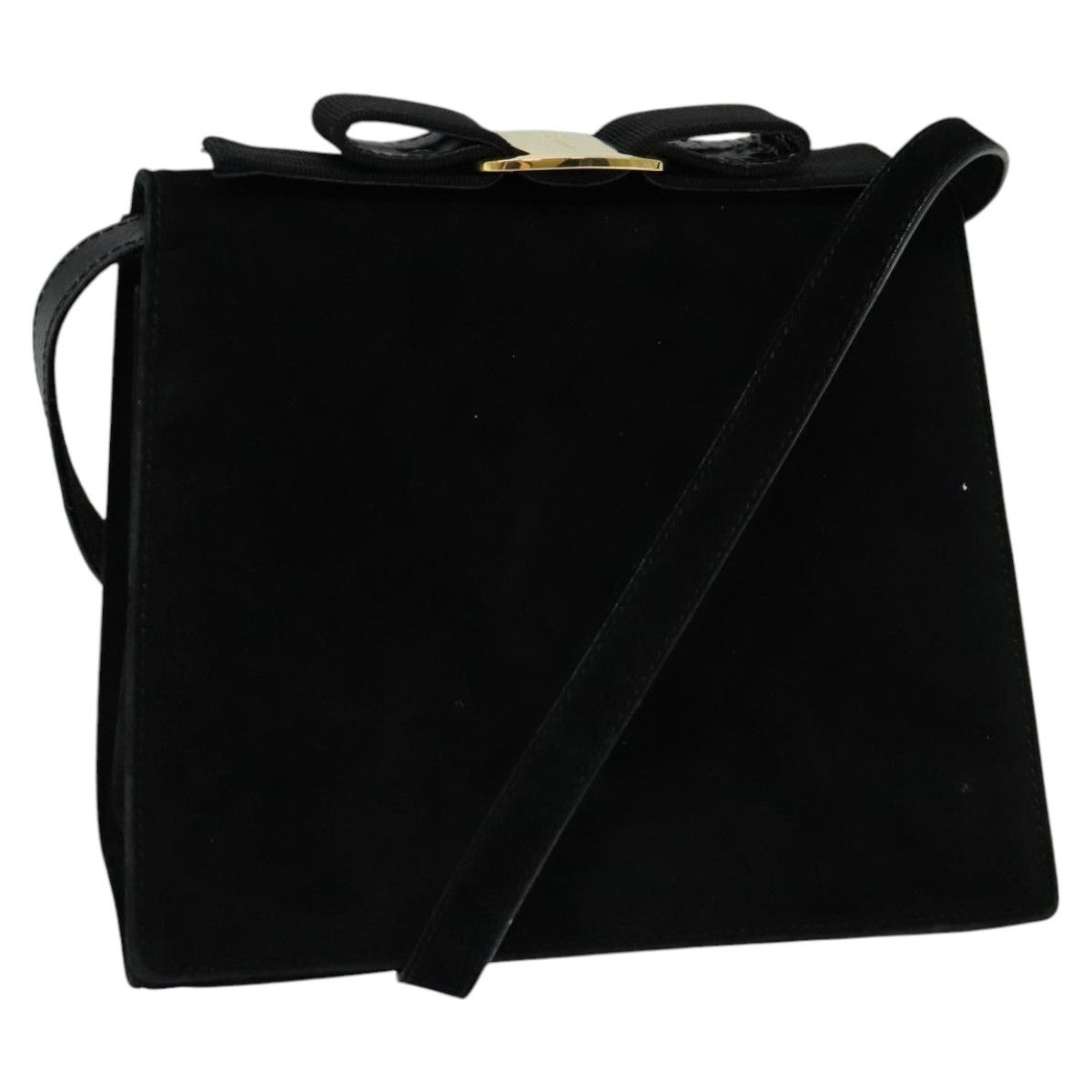 Salvatore Ferragamo Vara Black Suede Shoulder Bag (Pre-Owned) Size ONE SIZE - 1 Thumbnail