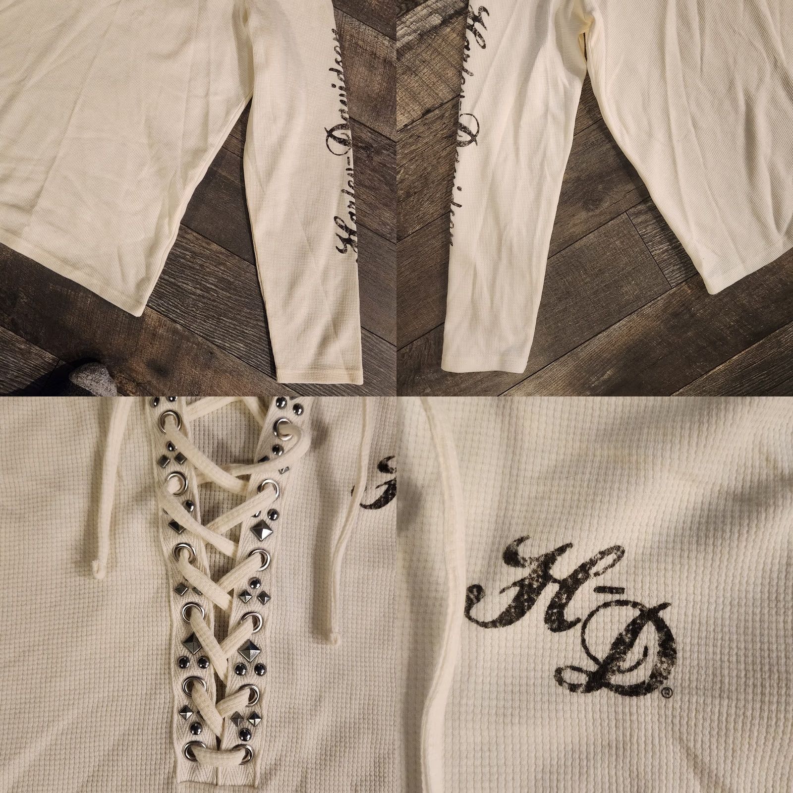 Harley Davidson Harley Davidson Hoodie Women's 2XL Waffle Knit Laced Studded Skull White Henley Size XXL / US 16-18 / IT 52-54 - 8 Thumbnail