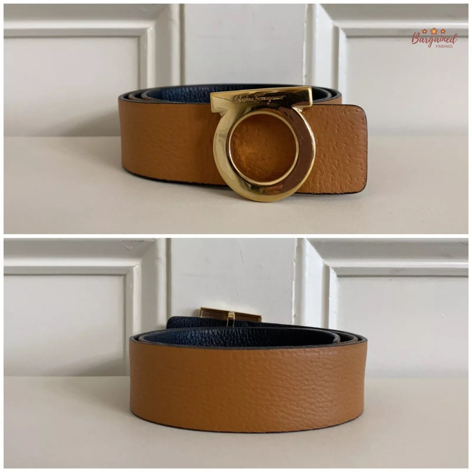 Salvatore Ferragamo Salvatore Ferragamo Black/Cognac Leather Reversible Gold Size ONE SIZE - 3 Thumbnail